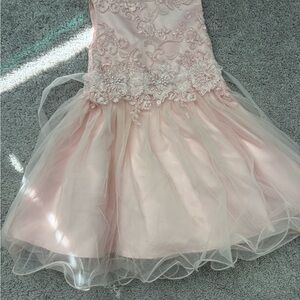 Charming Blush Kids Dress with Floral Embroidery